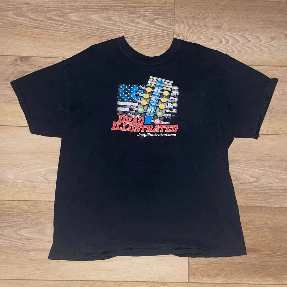 Y2K Drag Illustrated USA Racing Tee Double Sided Graphic Sponsor Shirt Size L